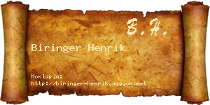 Biringer Henrik névjegykártya